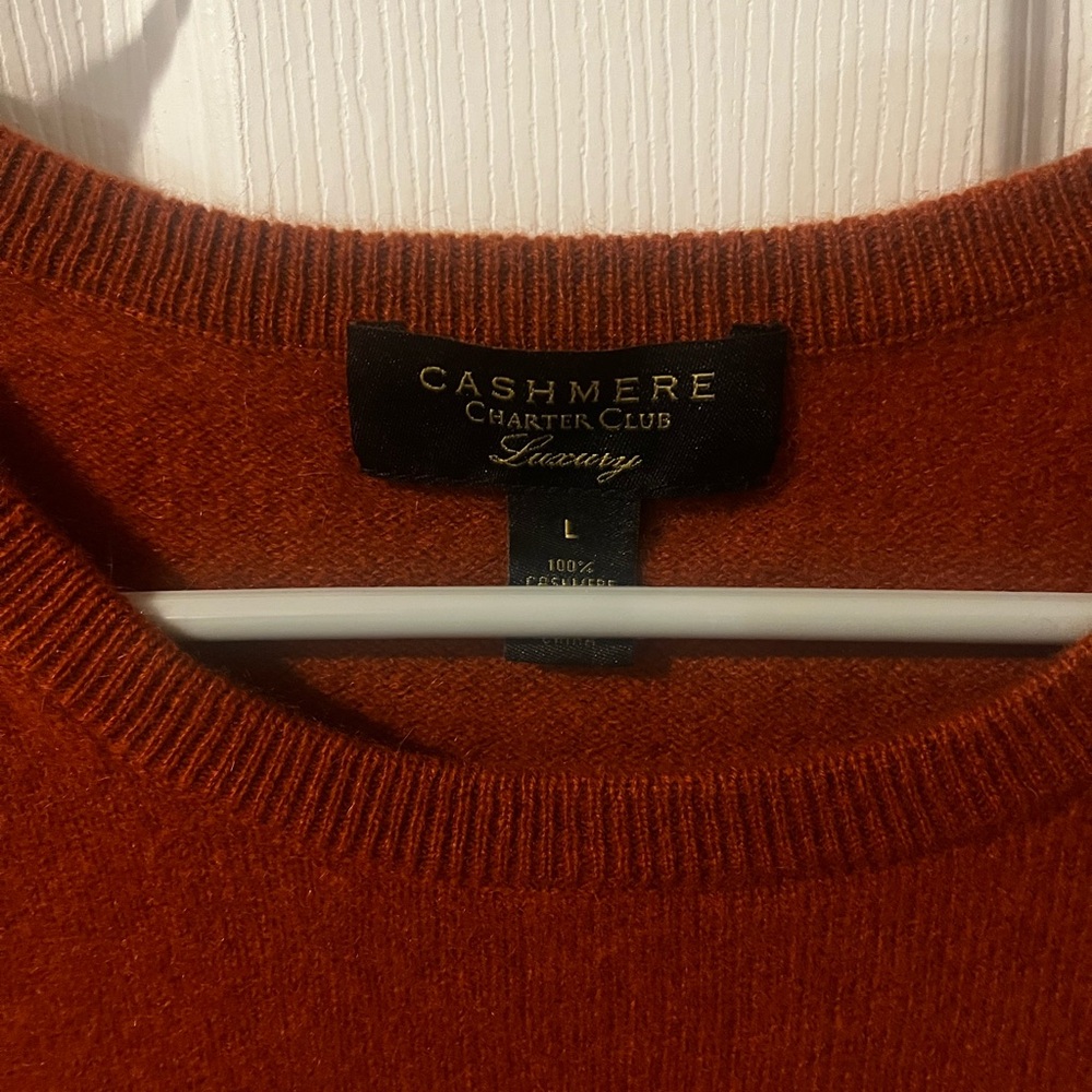 Charter Club Women's Orange Crew Neck 100% Cashmere Sweater - Picture 6 of 7
